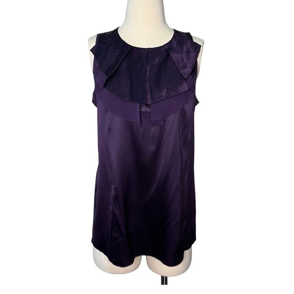 Vince Women's Silk Sleeveless Gradient Cowl Neck Blouse Purple Size M Raw Hem